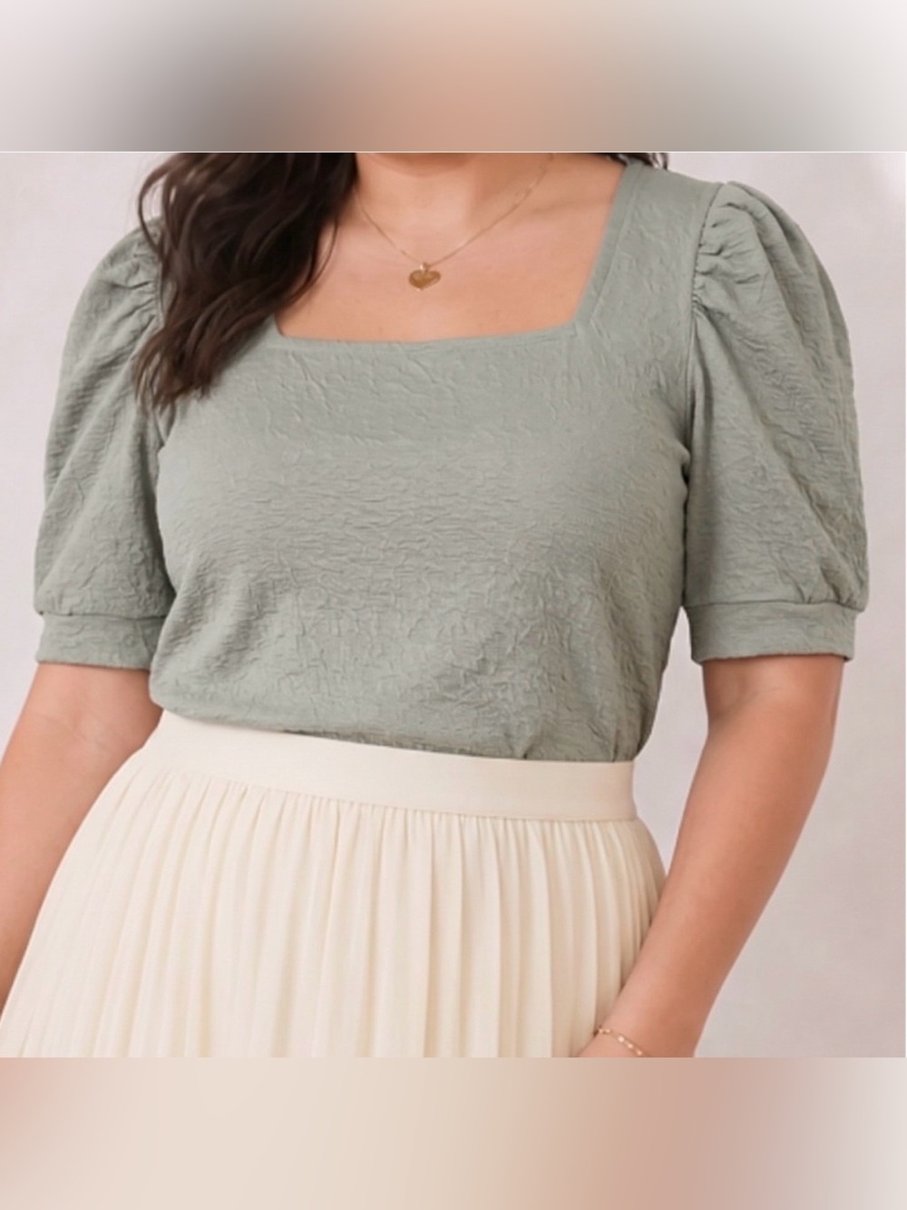 Nine West Sage Puff Sleeve Square Neck Top with stretch size small